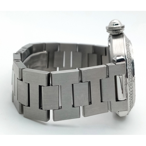 38 - A FABULOUS CARTIER 'Pasha De Cartier' Diamond Automatic Ladies Watch. Stainless steel bracelet and c... 