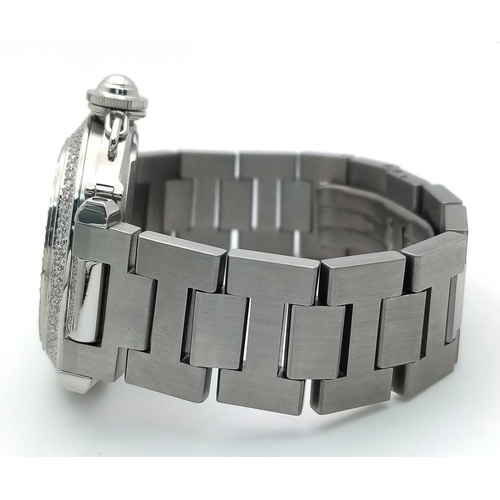 38 - A FABULOUS CARTIER 'Pasha De Cartier' Diamond Automatic Ladies Watch. Stainless steel bracelet and c... 