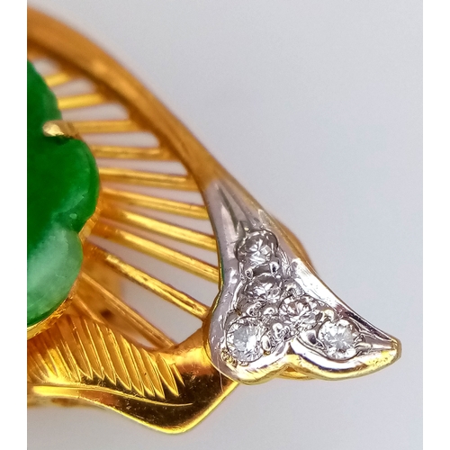 50 - The Butterfly Queen! An 18K Yellow Gold, jade, diamond and ruby butterfly that can be worn as a broo... 