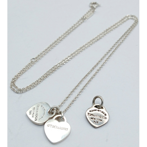 561 - A Tiffany & Co. 925 Silver Double Tag Pendant Necklace and An Additional Pendant/Charm. Approx 48cm ... 