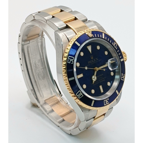 876 - A Classic Rolex Bi-Metal Submariner Automatic Gents Watch. Model 16613. Gold and stainless steel bra... 