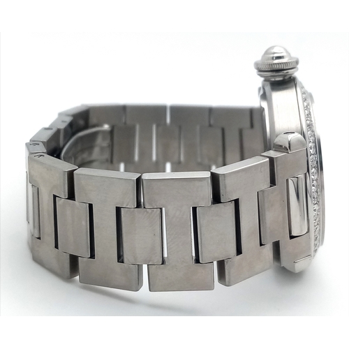 10 - A Pasha de Cartier Automatic Diamond Ladies Watch. Stainless steel bracelet and case - 36mm. Diamond... 