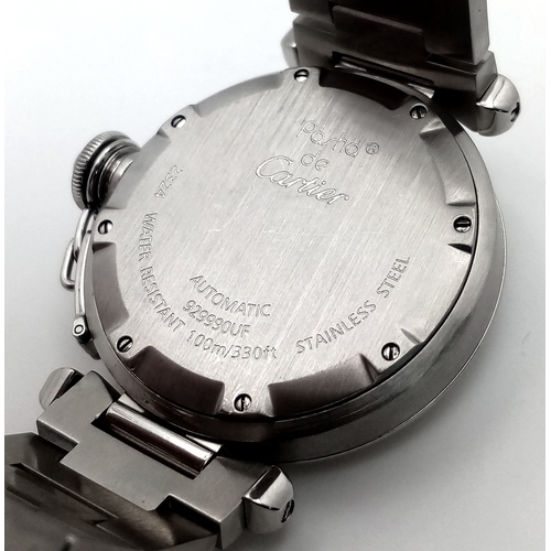 10 - A Pasha de Cartier Automatic Diamond Ladies Watch. Stainless steel bracelet and case - 36mm. Diamond... 