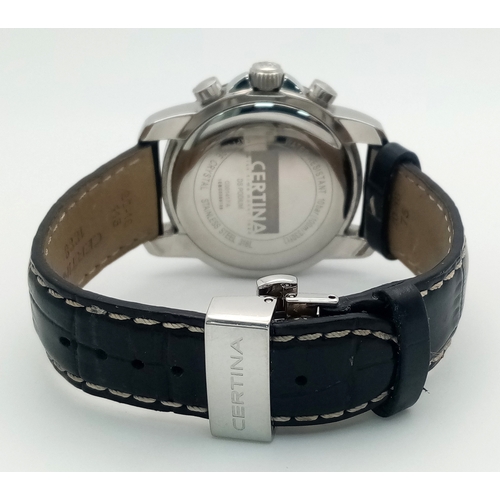 1259 - A Classy Mens Certina Reverse Panda Quartz Chronograph Date Watch. 40mm Case. Comes Boxed with Paper... 