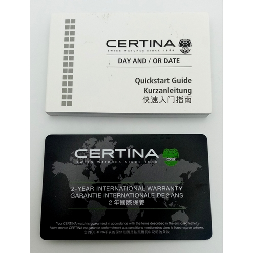 1259 - A Classy Mens Certina Reverse Panda Quartz Chronograph Date Watch. 40mm Case. Comes Boxed with Paper... 