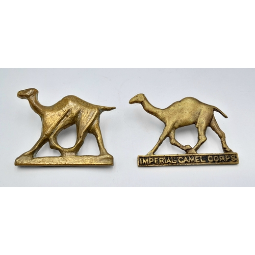 577 - Pair of WW1 Imperial Camel Corps Slouch Hat Badges. Middle Eastern Made Sand Cast Badges.