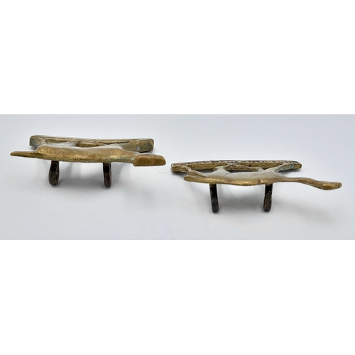 577 - Pair of WW1 Imperial Camel Corps Slouch Hat Badges. Middle Eastern Made Sand Cast Badges.