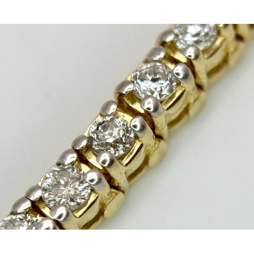 55 - A 14K YELLOW GOLD, DIAMOND SET, TENNIS / LINE BRACELET. APPROX 3CTW. 13G. SC 2061