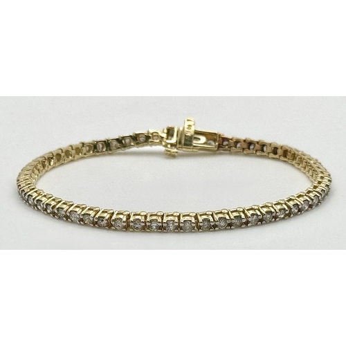 55 - A 14K YELLOW GOLD, DIAMOND SET, TENNIS / LINE BRACELET. APPROX 3CTW. 13G. SC 2061