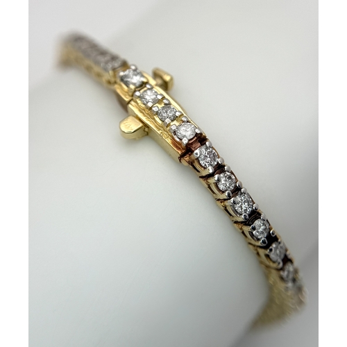 55 - A 14K YELLOW GOLD, DIAMOND SET, TENNIS / LINE BRACELET. APPROX 3CTW. 13G. SC 2061