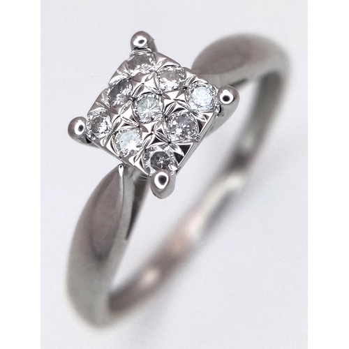 566 - A 9K WHITE GOLD, DIAMOND SET RING. 0.15CTW. 1.7G, SIZE N. SC 2038