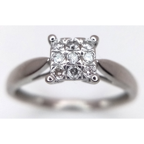 566 - A 9K WHITE GOLD, DIAMOND SET RING. 0.15CTW. 1.7G, SIZE N. SC 2038