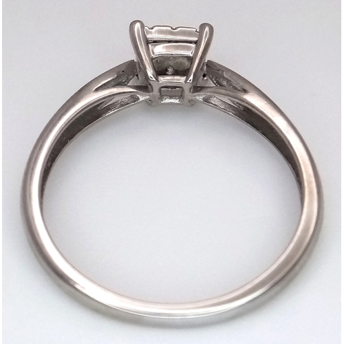 566 - A 9K WHITE GOLD, DIAMOND SET RING. 0.15CTW. 1.7G, SIZE N. SC 2038