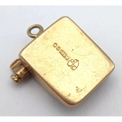 580 - A 9K YELLOW GOLD, TYPEWRITER CHARM / PENDANT, WITH SLIDING TOP SECTION. 2.4G. SC 2040