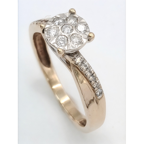 587 - A 9K YELLOW GOLD, DIAMOND SET RING. 0.20CTW. 2.1G, SIZE J. SC 2041