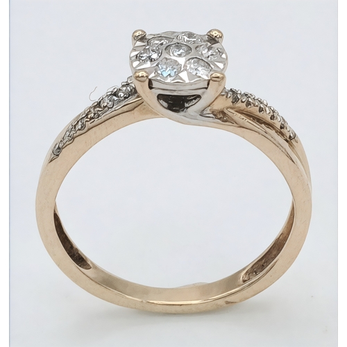 587 - A 9K YELLOW GOLD, DIAMOND SET RING. 0.20CTW. 2.1G, SIZE J. SC 2041