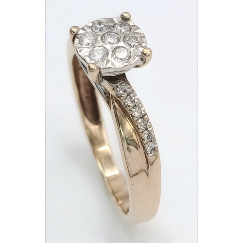 587 - A 9K YELLOW GOLD, DIAMOND SET RING. 0.20CTW. 2.1G, SIZE J. SC 2041