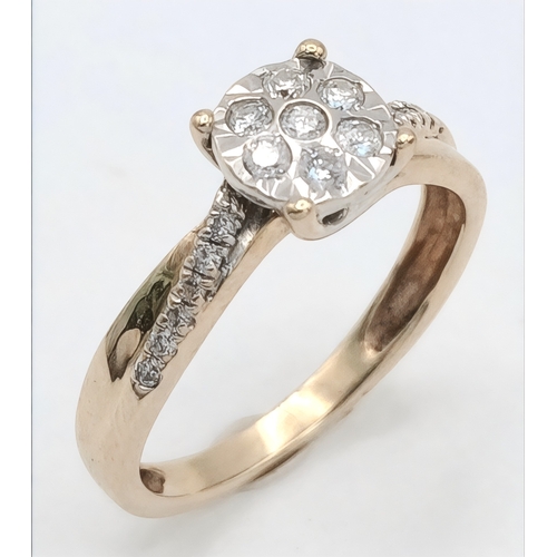 587 - A 9K YELLOW GOLD, DIAMOND SET RING. 0.20CTW. 2.1G, SIZE J. SC 2041