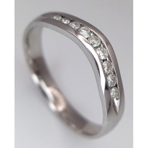 594 - A 9K WHITE GOLD, DIAMOND SET, SHAPED BAND RING. 0.14CTW. 1.8G, SIZE N. SC 2043