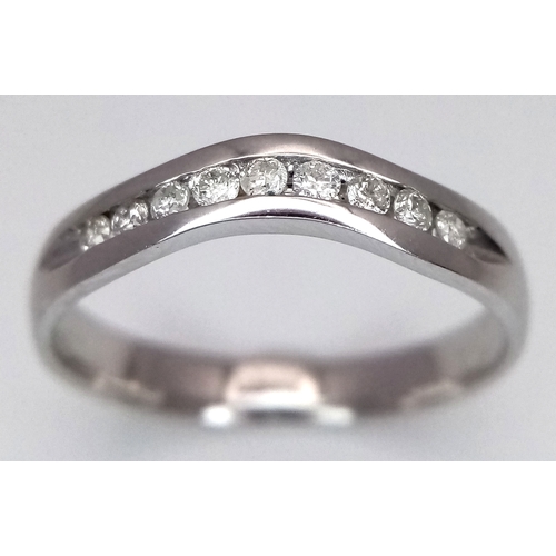 594 - A 9K WHITE GOLD, DIAMOND SET, SHAPED BAND RING. 0.14CTW. 1.8G, SIZE N. SC 2043