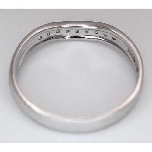 594 - A 9K WHITE GOLD, DIAMOND SET, SHAPED BAND RING. 0.14CTW. 1.8G, SIZE N. SC 2043