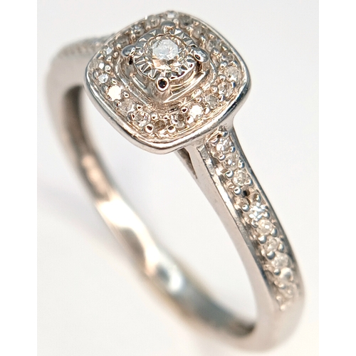 608 - A 9K WHITE GOLD, DIAMOND SET RING. 2.4G, SIZE O. SC 2048