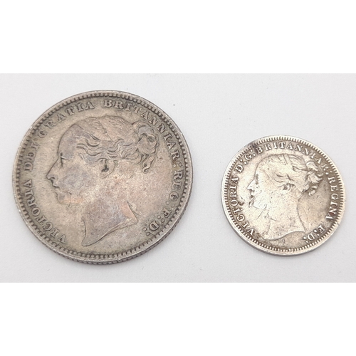 1203 - Two Antique Silver Queen Victoria Young Head Coins Comprising: 1) An Extremely Fine Condition 1884 O... 