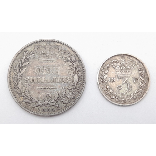 1203 - Two Antique Silver Queen Victoria Young Head Coins Comprising: 1) An Extremely Fine Condition 1884 O... 