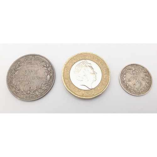 1203 - Two Antique Silver Queen Victoria Young Head Coins Comprising: 1) An Extremely Fine Condition 1884 O... 