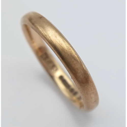 582 - A 9K Yellow Gold Hallmarked Band Ring. Size N. 2.3g.