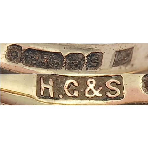 582 - A 9K Yellow Gold Hallmarked Band Ring. Size N. 2.3g.
