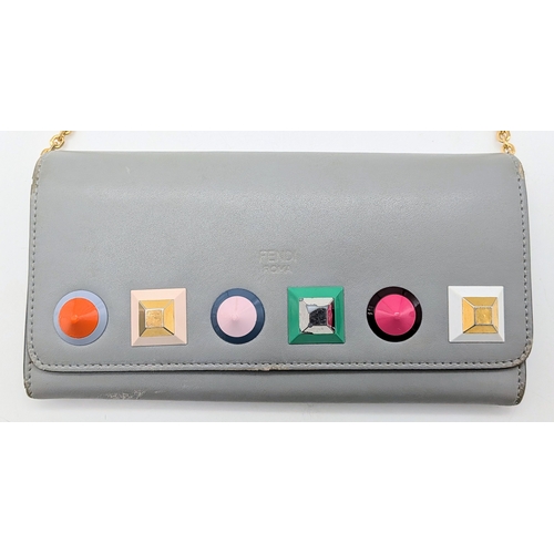 585 - A Scarce Vintage Fendi Grey Leather Shoulder Bag with original box and dustcover. 19cm wide.