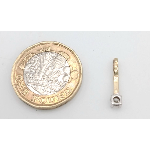 550 - A Vibrant 9k Yellow Gold (Tests as) Cubic Zirconia Solitaire Bar Pendant. 1.5cm Length. Set with a 3... 