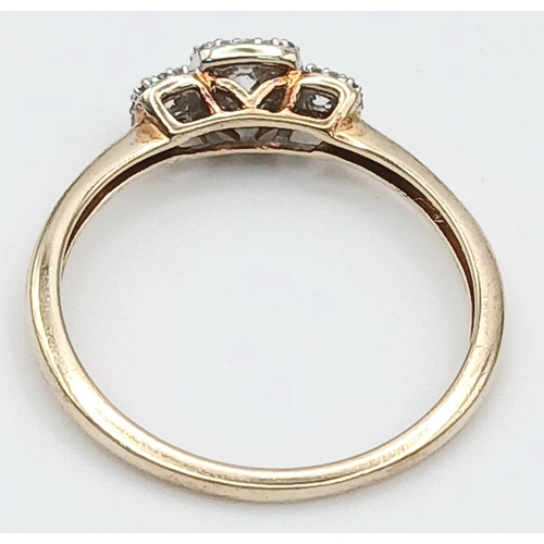 552 - A 9K YELLOW GOLD, DIAMOND SET, TRIPLE CLUSTER RING. 0.25CTW. 1.5G, SIZE O. SC 2031