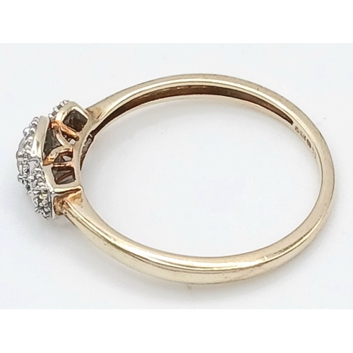 552 - A 9K YELLOW GOLD, DIAMOND SET, TRIPLE CLUSTER RING. 0.25CTW. 1.5G, SIZE O. SC 2031