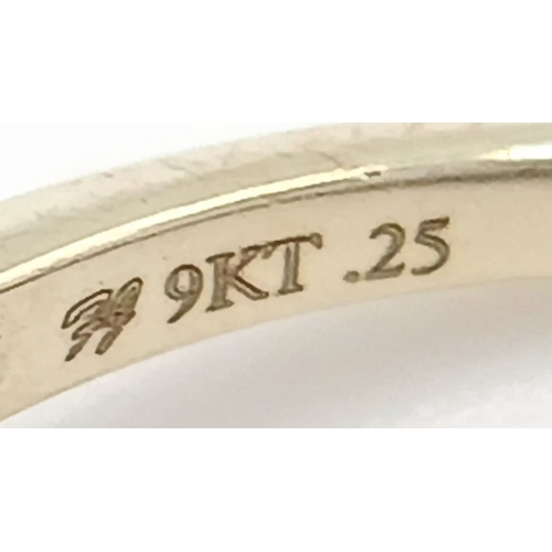 552 - A 9K YELLOW GOLD, DIAMOND SET, TRIPLE CLUSTER RING. 0.25CTW. 1.5G, SIZE O. SC 2031