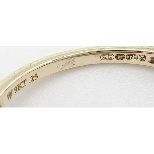 552 - A 9K YELLOW GOLD, DIAMOND SET, TRIPLE CLUSTER RING. 0.25CTW. 1.5G, SIZE O. SC 2031