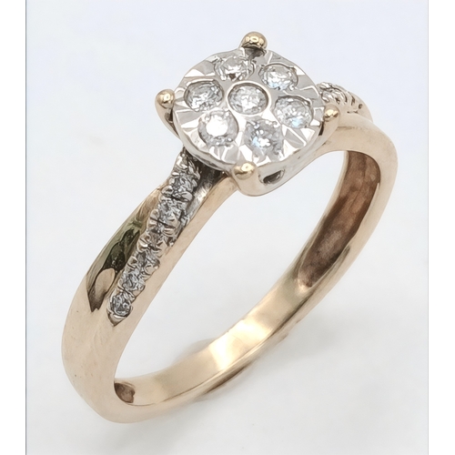 587 - A 9K YELLOW GOLD, DIAMOND SET RING. 0.20CTW. 2.1G, SIZE J. SC 2041