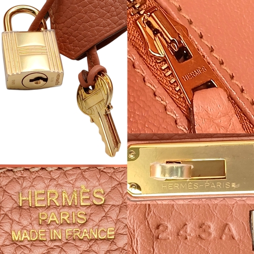 19 - An Hermes Birkin 35 Crevette Swift Leather Handbag. Crevette pink Swift leather exterior with gold-t... 