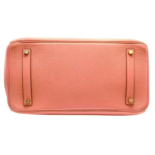19 - An Hermes Birkin 35 Crevette Swift Leather Handbag. Crevette pink Swift leather exterior with gold-t... 