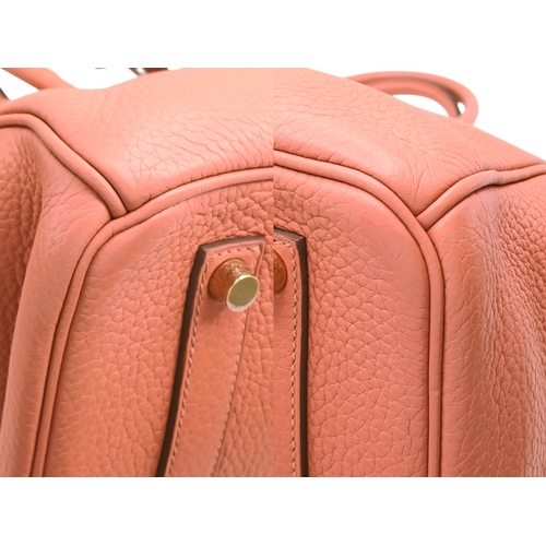 19 - An Hermes Birkin 35 Crevette Swift Leather Handbag. Crevette pink Swift leather exterior with gold-t... 