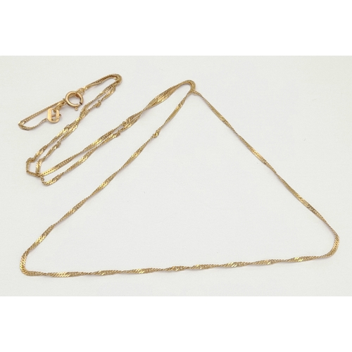 35 - Classic 9 CARAT GOLD FINE CHAIN NECKLACE. 1.0 Grams. 46 cm. Please see pictures.