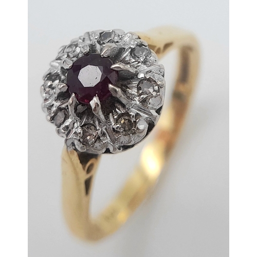42 - Vintage 18 CARAT GOLD, RUBY and DIAMOND RING. Full UK hallmark. 3.9 Grams. Size M 1/2 - N. Beautiful... 