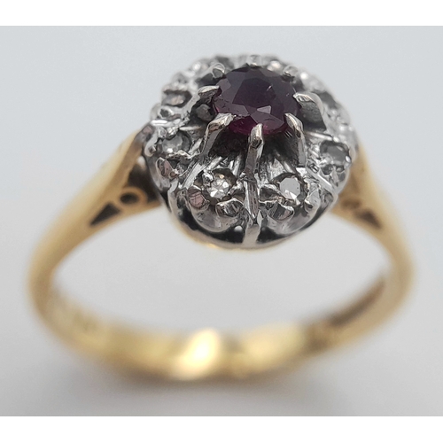 42 - Vintage 18 CARAT GOLD, RUBY and DIAMOND RING. Full UK hallmark. 3.9 Grams. Size M 1/2 - N. Beautiful... 