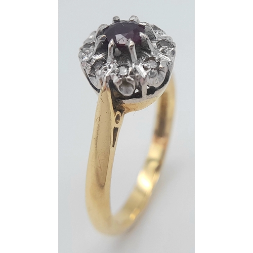 42 - Vintage 18 CARAT GOLD, RUBY and DIAMOND RING. Full UK hallmark. 3.9 Grams. Size M 1/2 - N. Beautiful... 