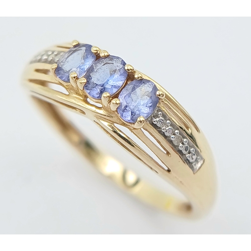 49 - Beautiful 14 CARAT GOLD SAPPHIRE and DIAMOND RING. Fully hallmarked. 2.4 Grams. Size O 1/2 - P.