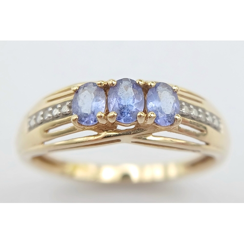 49 - Beautiful 14 CARAT GOLD SAPPHIRE and DIAMOND RING. Fully hallmarked. 2.4 Grams. Size O 1/2 - P.