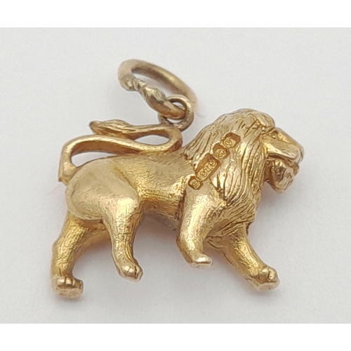 56 - Fully Hallmarked 9 CARAT GOLD,  LION CHARM/PENDANT. 3.0 Grams. Please see pictures.