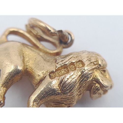 56 - Fully Hallmarked 9 CARAT GOLD,  LION CHARM/PENDANT. 3.0 Grams. Please see pictures.