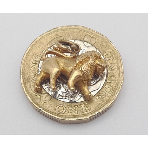 56 - Fully Hallmarked 9 CARAT GOLD,  LION CHARM/PENDANT. 3.0 Grams. Please see pictures.